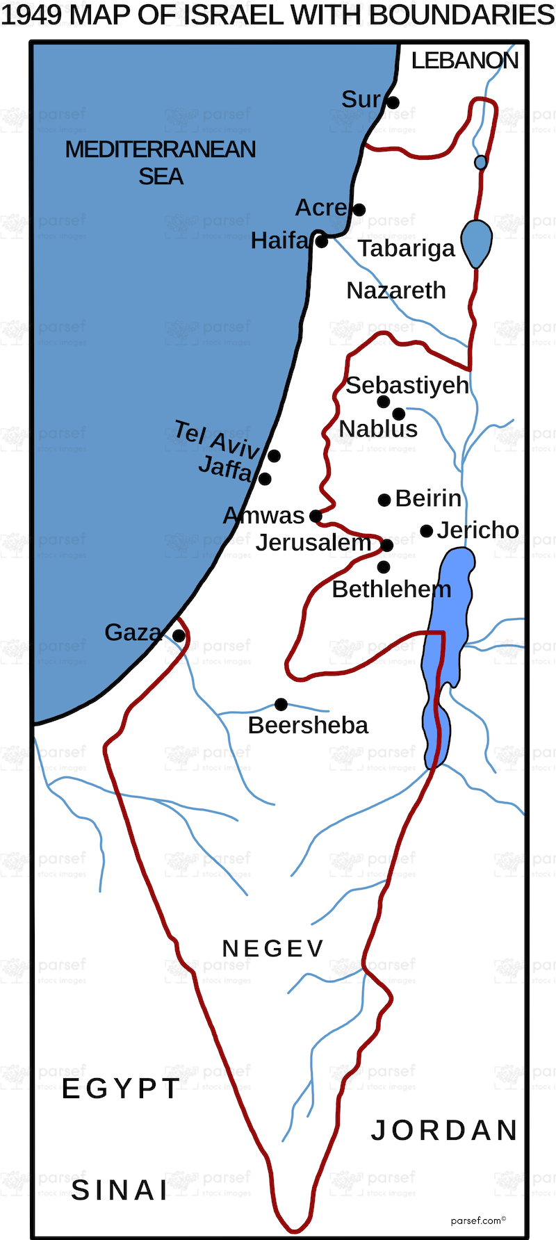 Israel in 1949 With Boundaries Map bible map