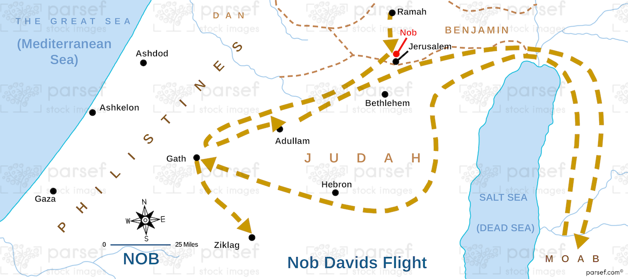 I Samuel Nob Davids Flight Map bible map