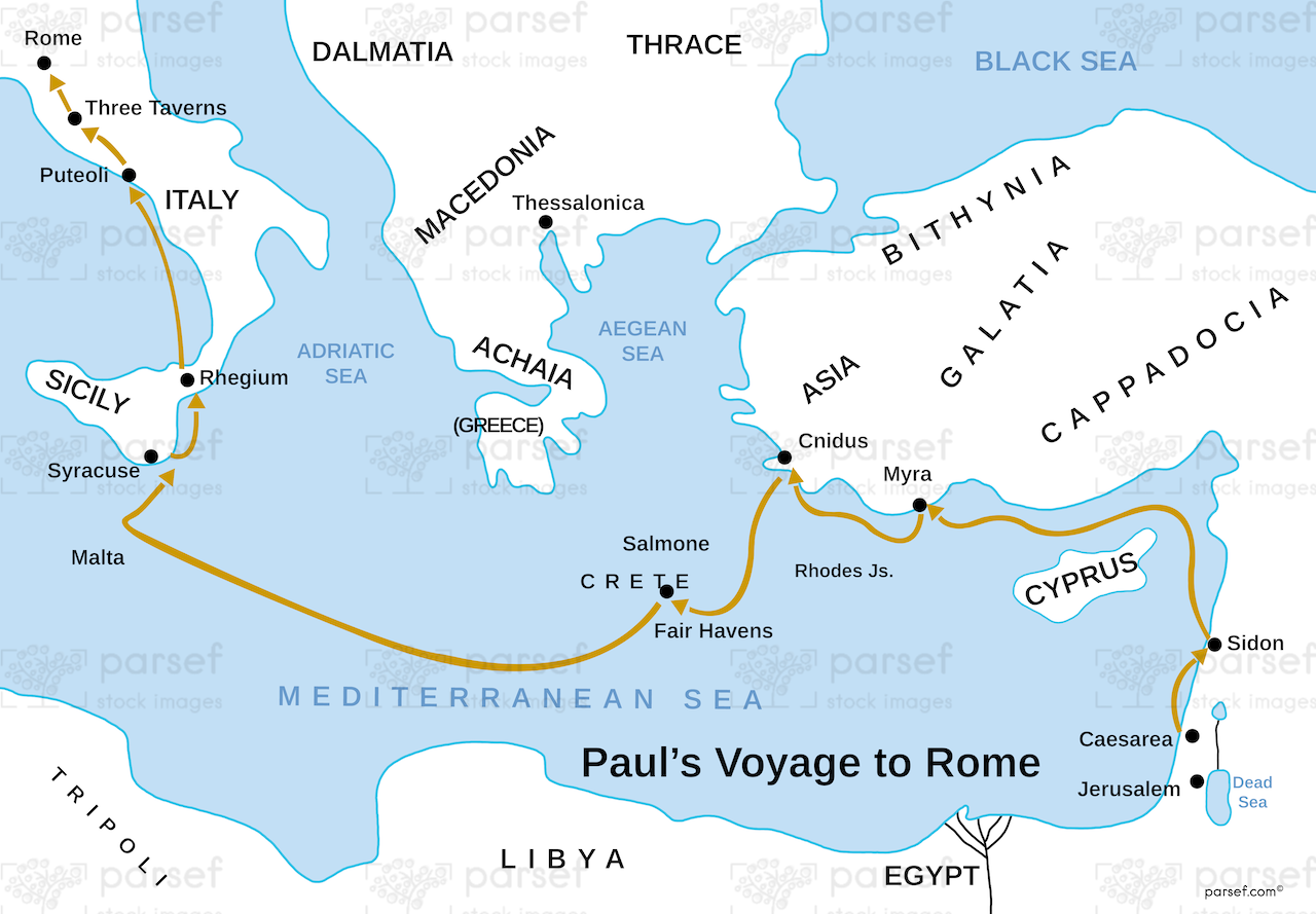 Acts Pauls Voyage to Rome Map bible map