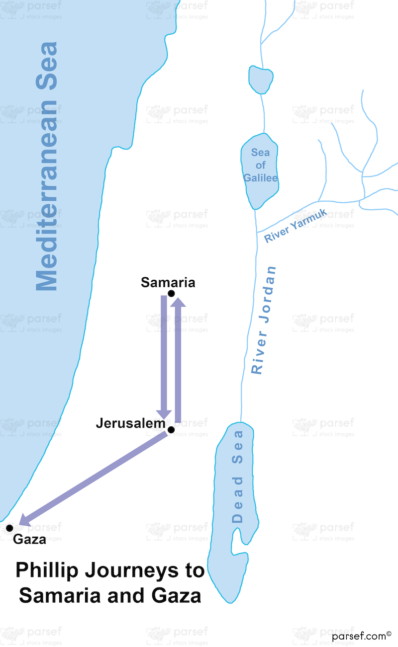 Phillip Journeys to Samaria and Gaza Map bible map