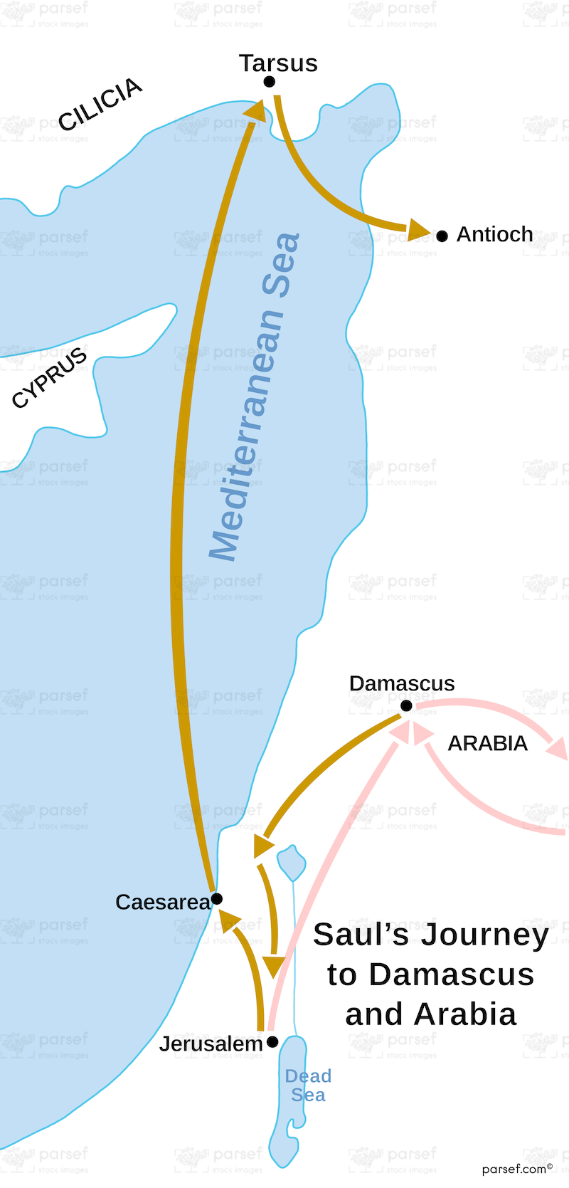 Acts Saul Damascus Arabia Map bible map
