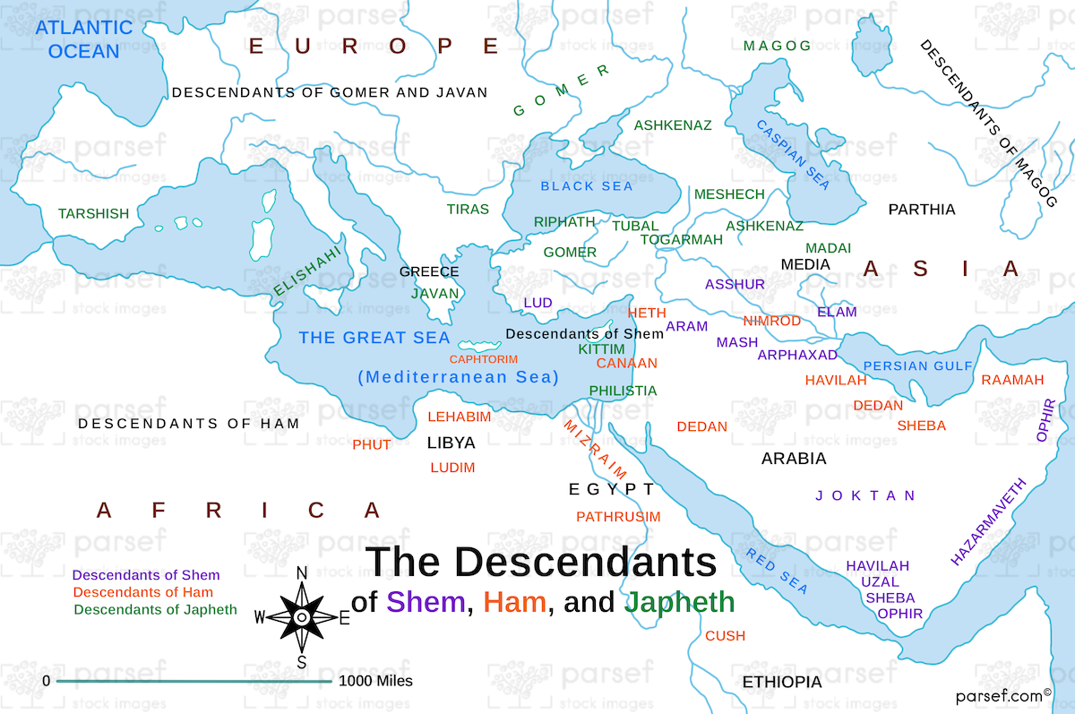 Genesis Shem Ham Japheth Map bible map